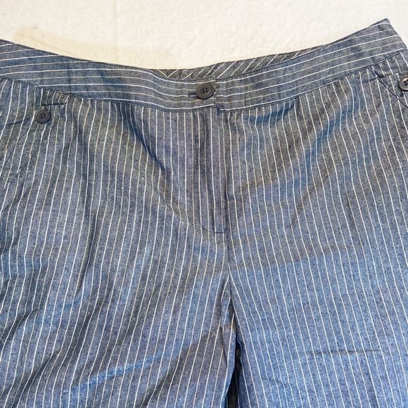 Larry Levine cotton linen grey white pinstripe capri pants 16 - Picture 3 of 8